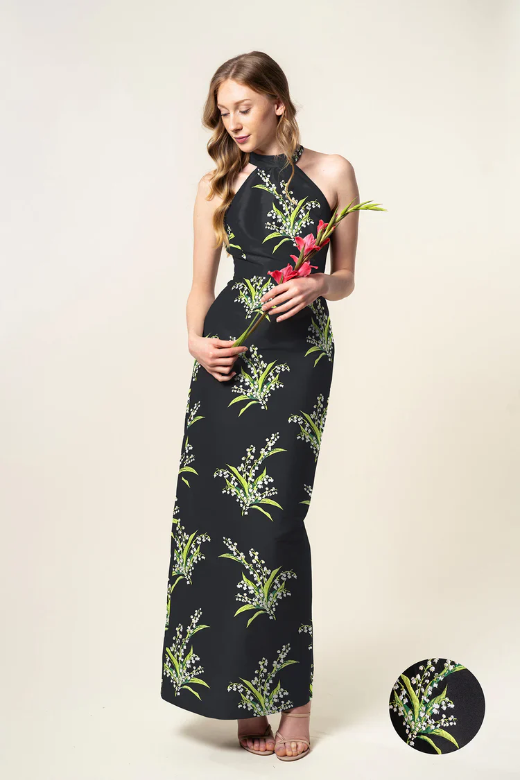 Abby Bodice with Straight Skirt in Lily of the Valley Jacquard