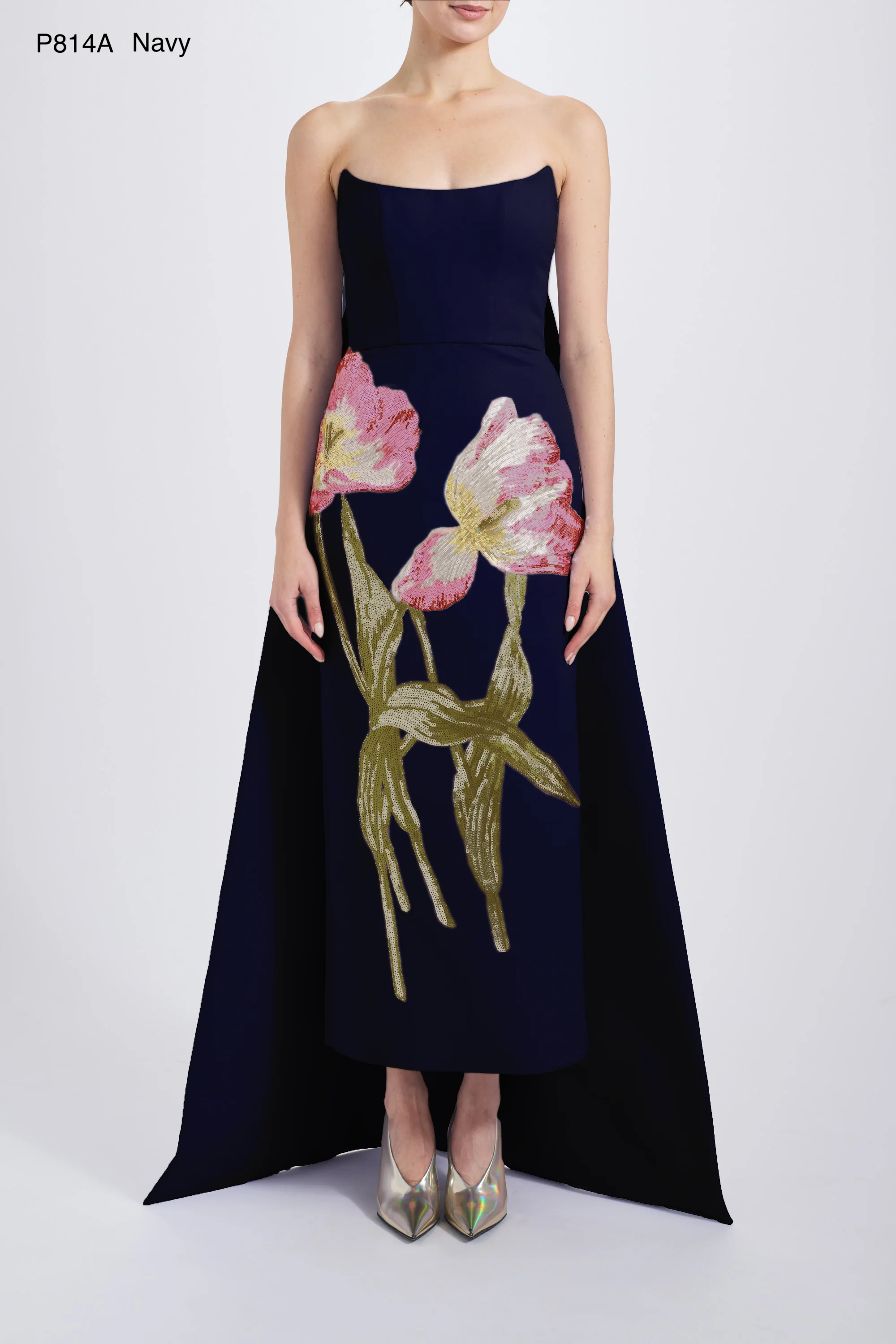 Amsale Evening Sequin Applique Column Dress P814A in Cerise