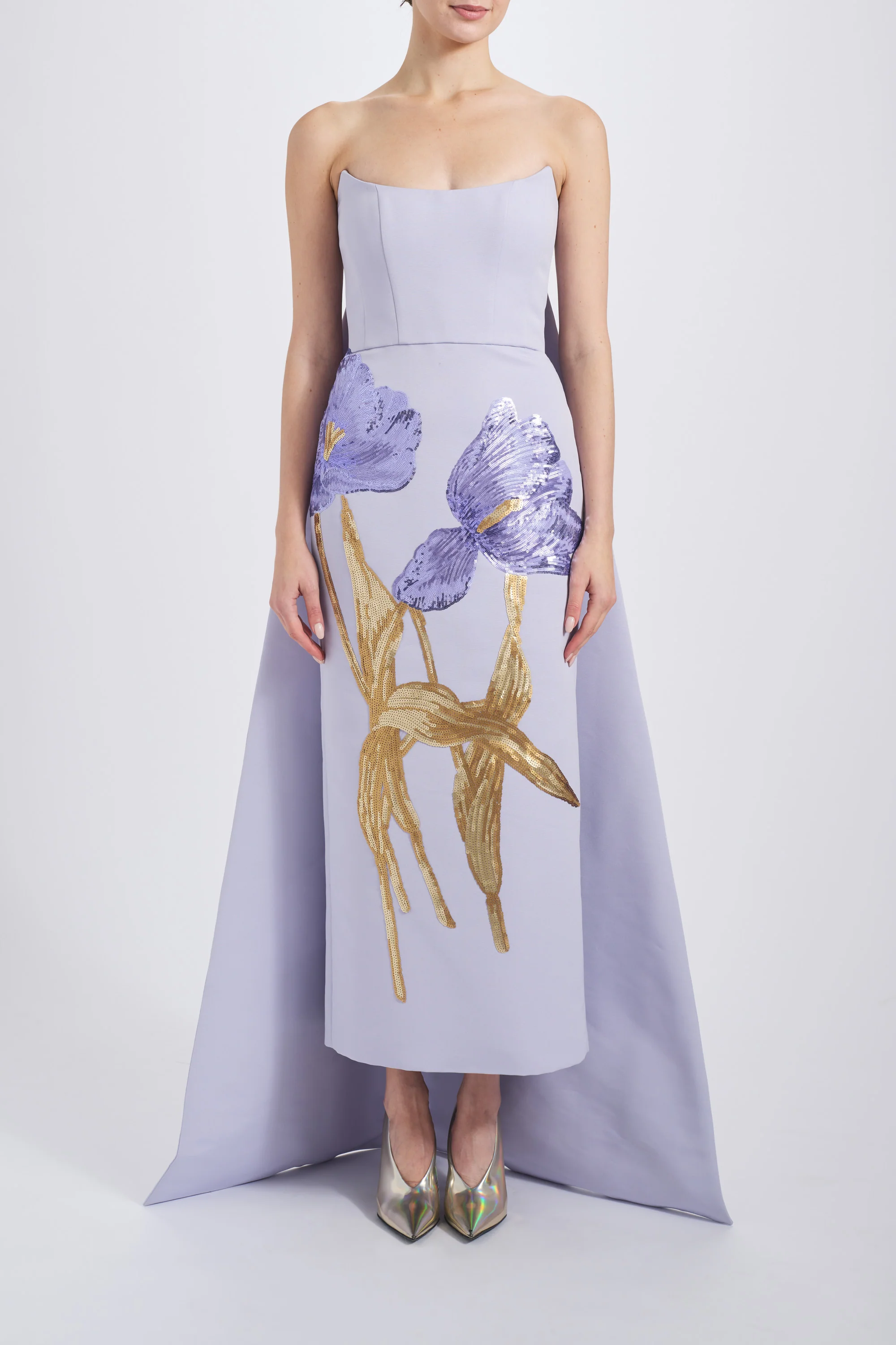 Amsale Evening Sequin Applique Column Dress P814A in Lilac