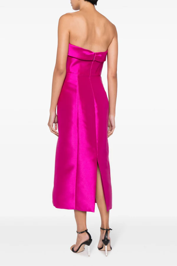 Amsale Evening Tea Length Dress with Watteau P623 - Image 2
