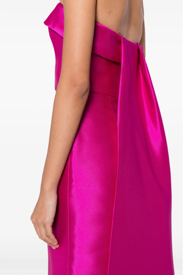 Amsale Evening Tea Length Dress with Watteau P623 - Image 4