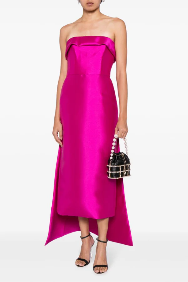 Amsale Evening Tea Length Dress with Watteau P623 - Image 5
