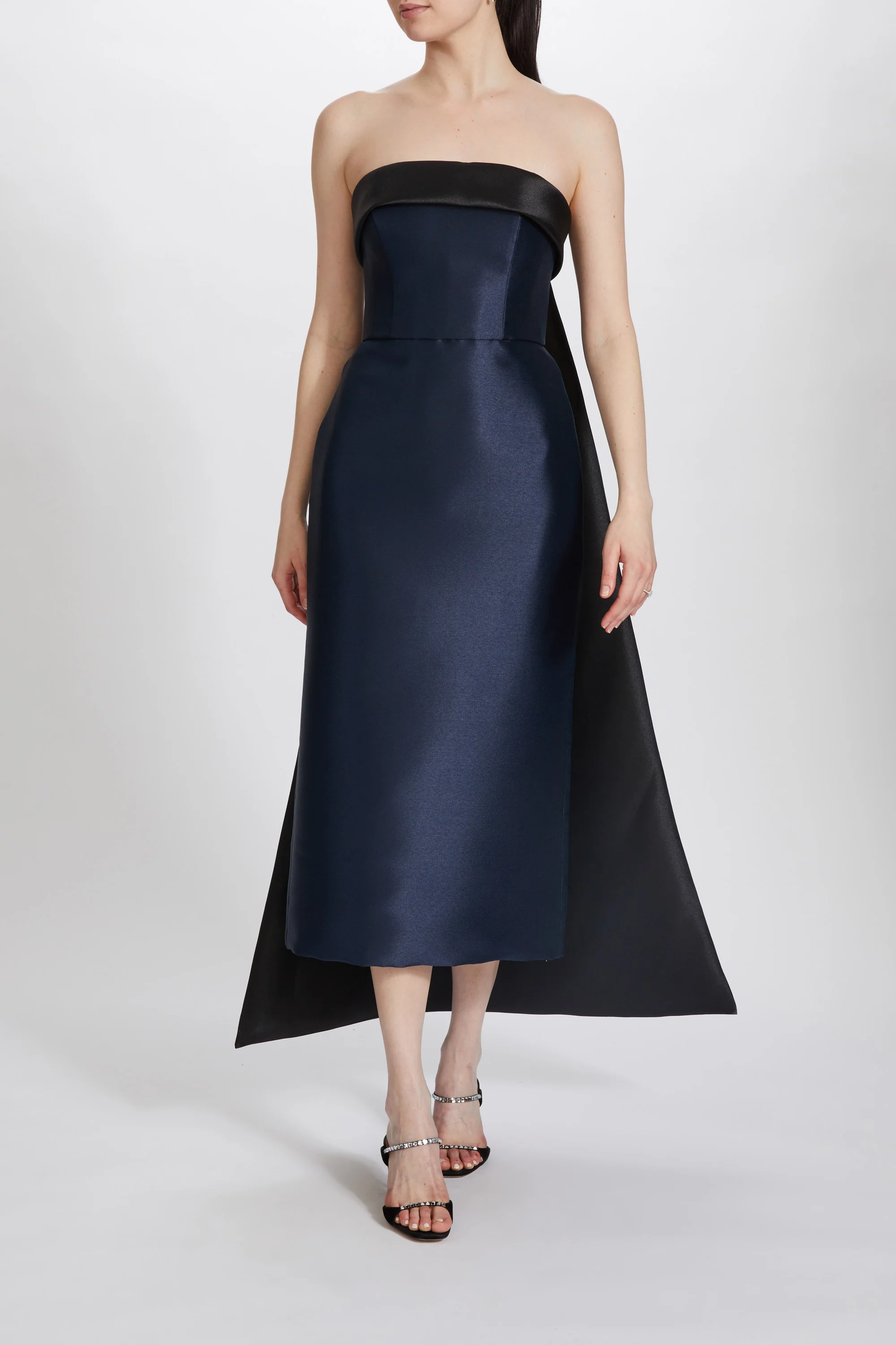 Amsale Evening Tea Length Dress with Watteau P627