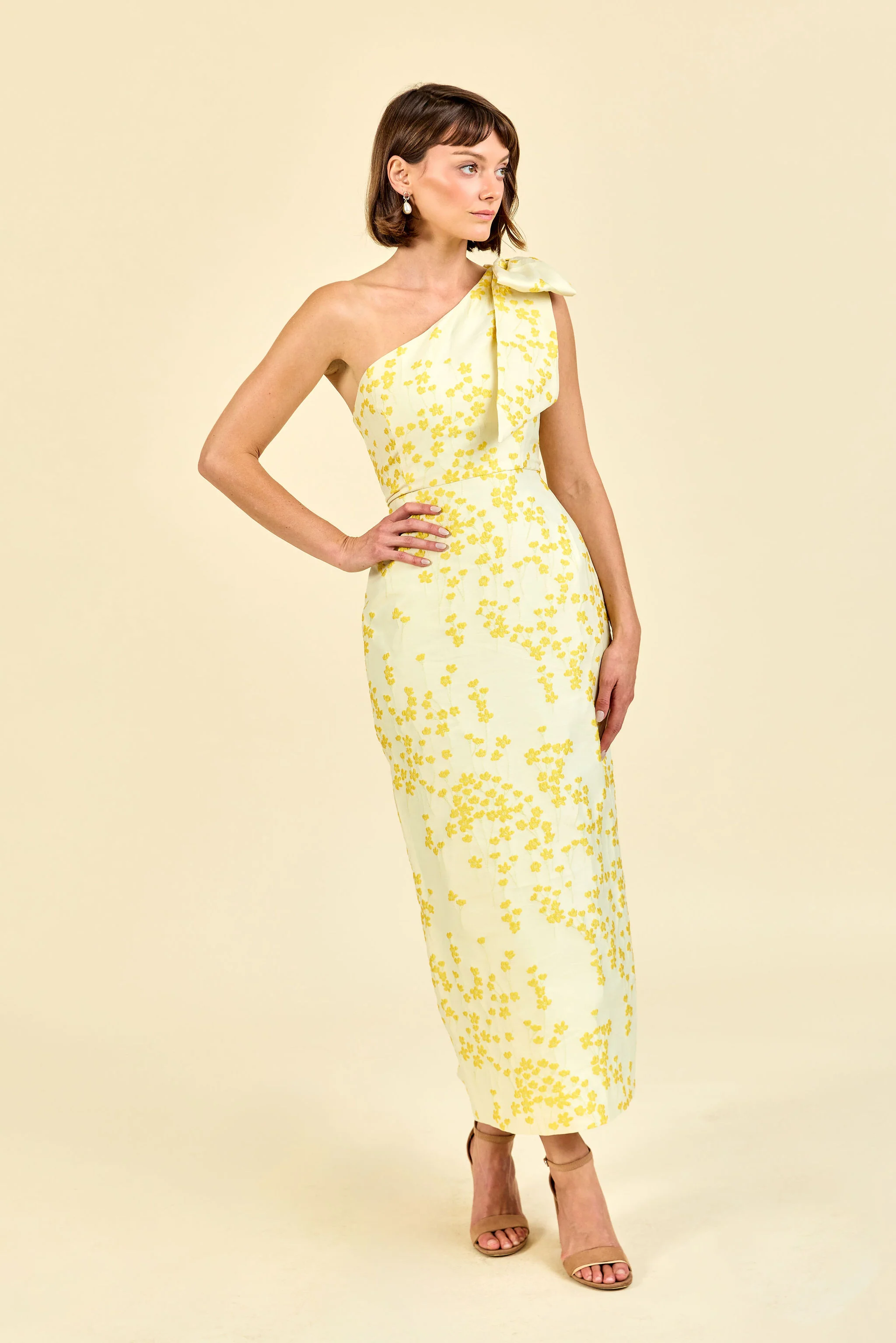 Atwood Bodice with Straight Skirt Tea Length in Daisy Jacquard