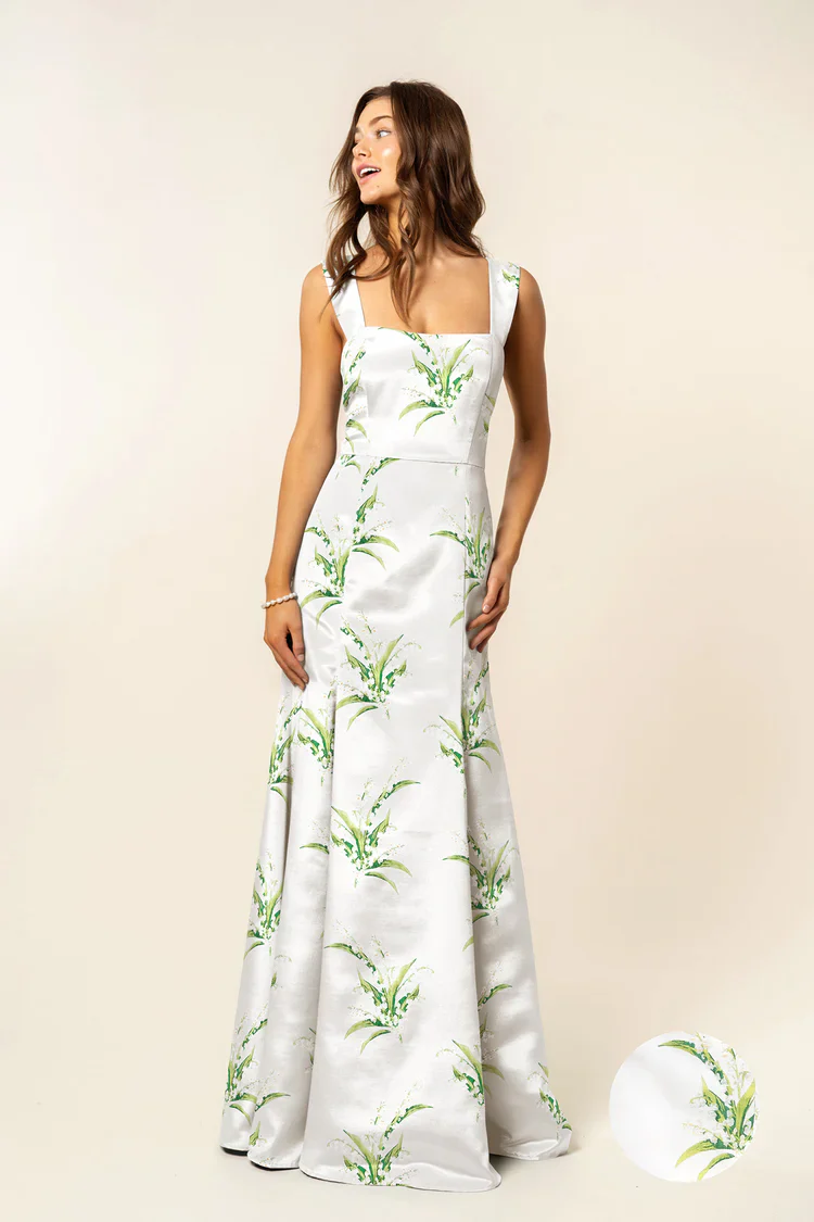 Beckett Bodice with Trumpet Skirt in Lily of the Valley Jacquard