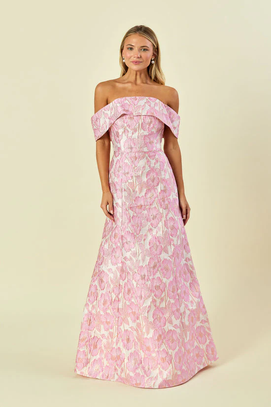 Christy Bodice with Trumpet Skirt in Metallic Floral Jacquard - Image 2