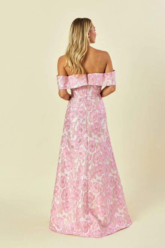Christy Bodice with Trumpet Skirt in Metallic Floral Jacquard - Image 3