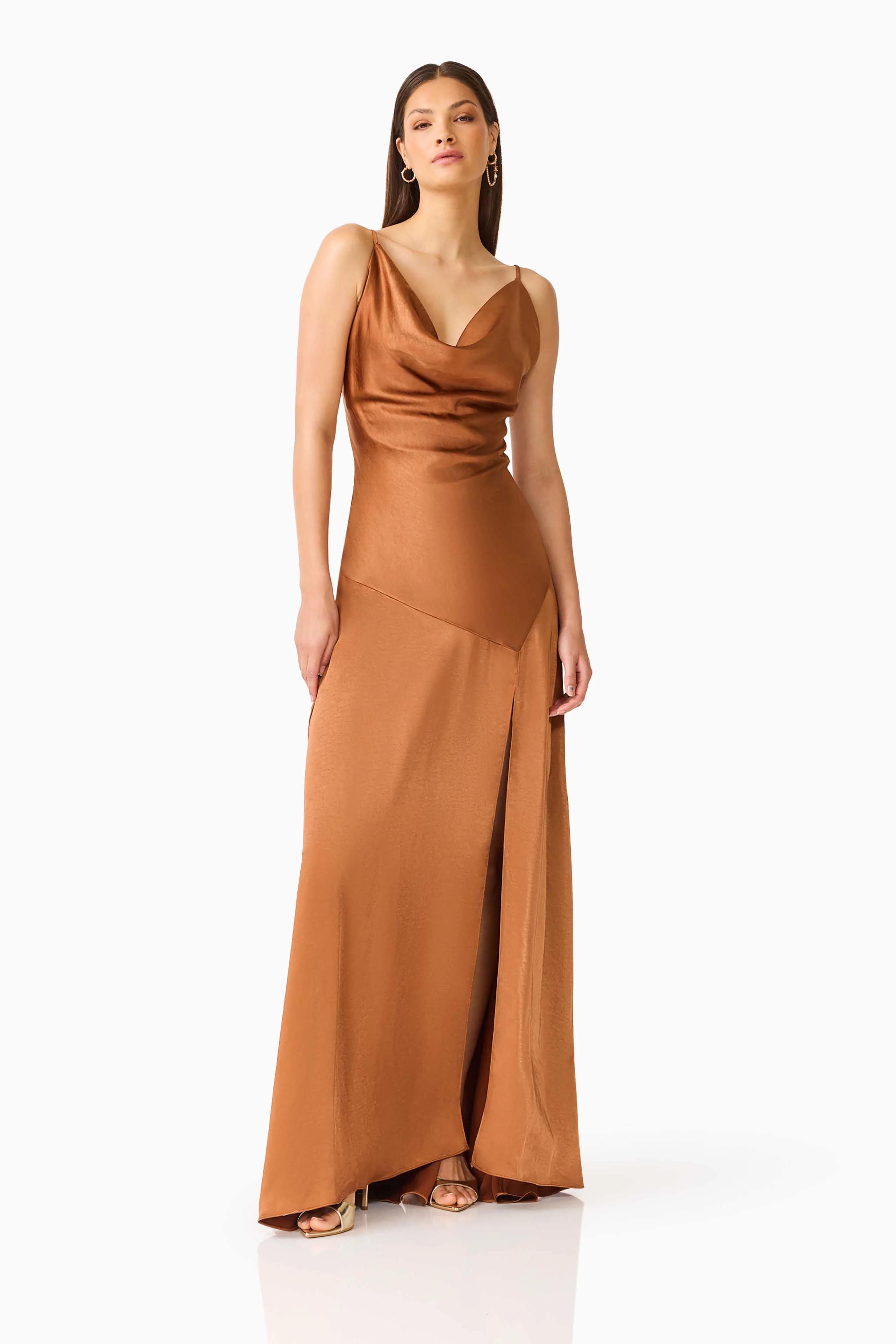Clementine Cowl Neck Maxi Dress in Brown - Image 3