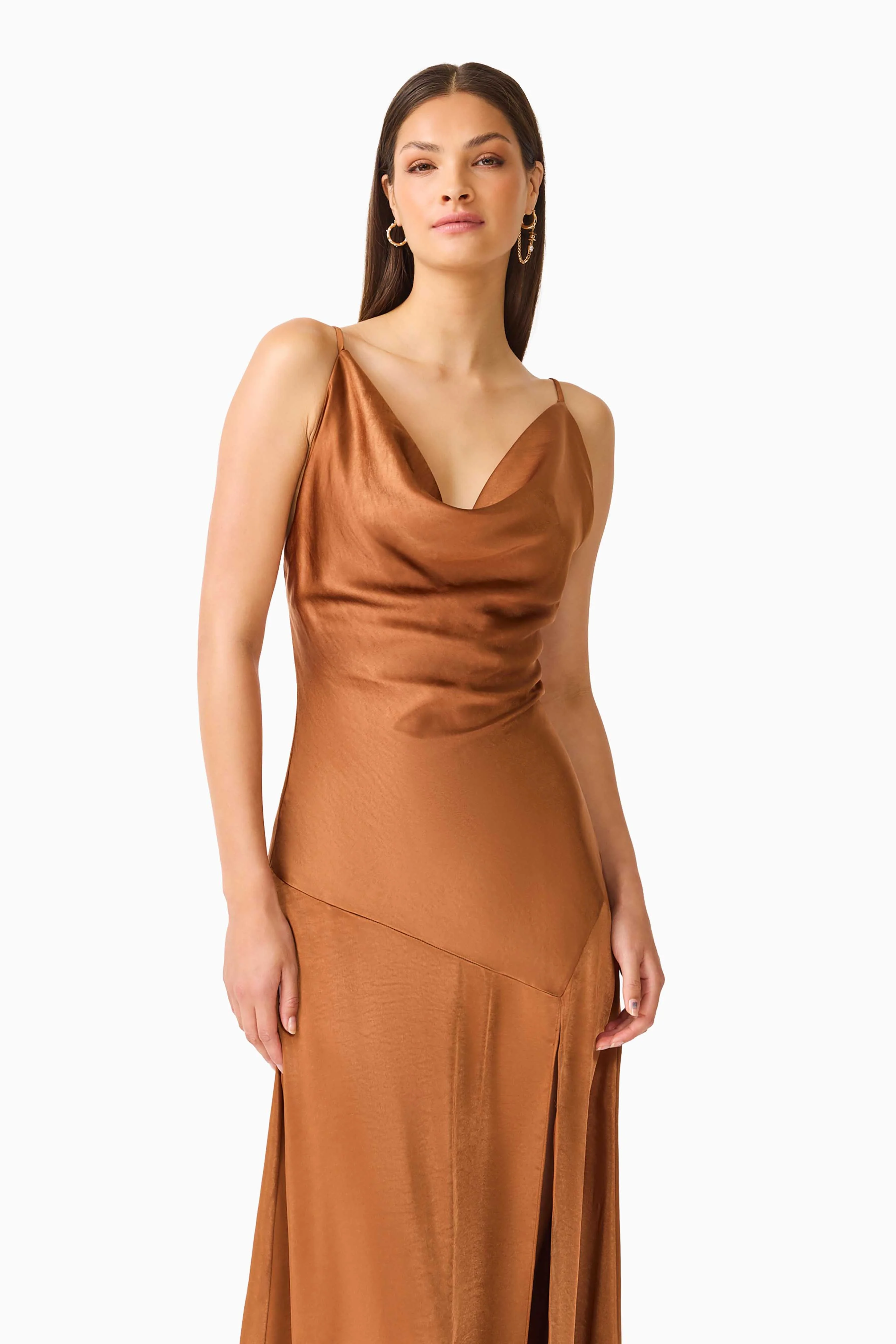 Clementine Cowl Neck Maxi Dress in Brown - Image 5
