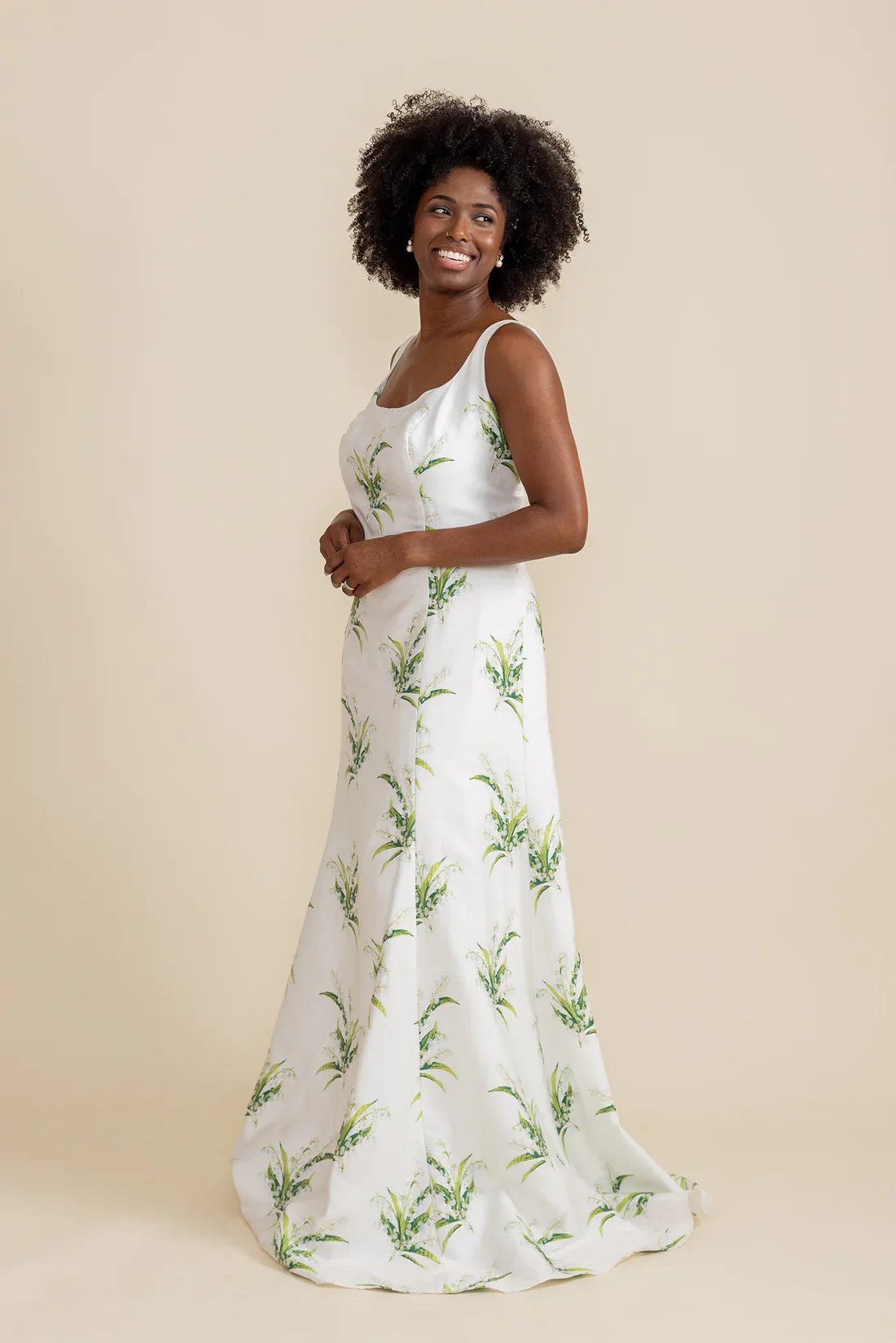 Emily Bodice with Trumpet Skirt in Lily of the Valley Jacquard