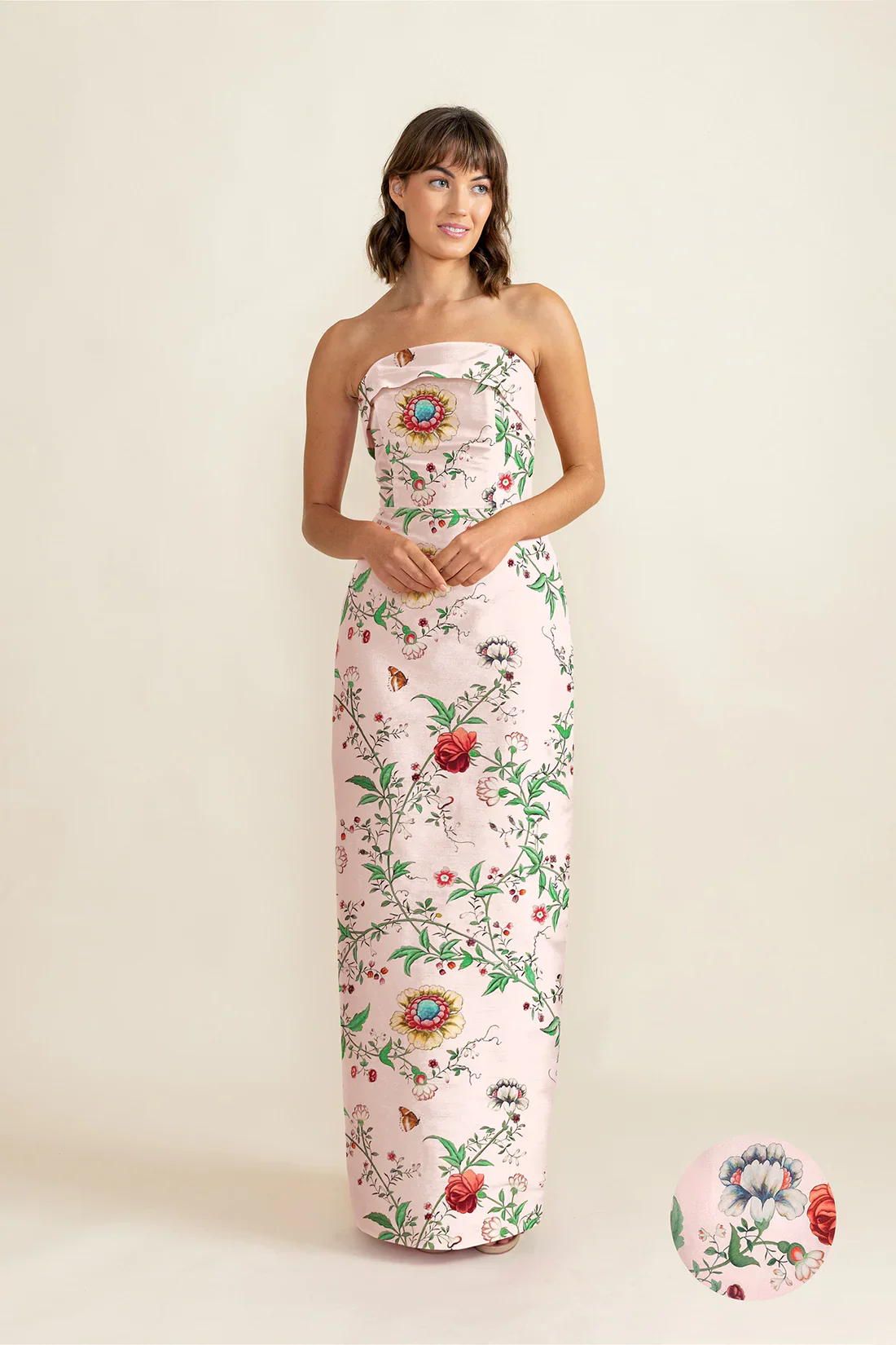 Eva Bodice with Straight Skirt Long in Floral Vine Sateen - Image 3