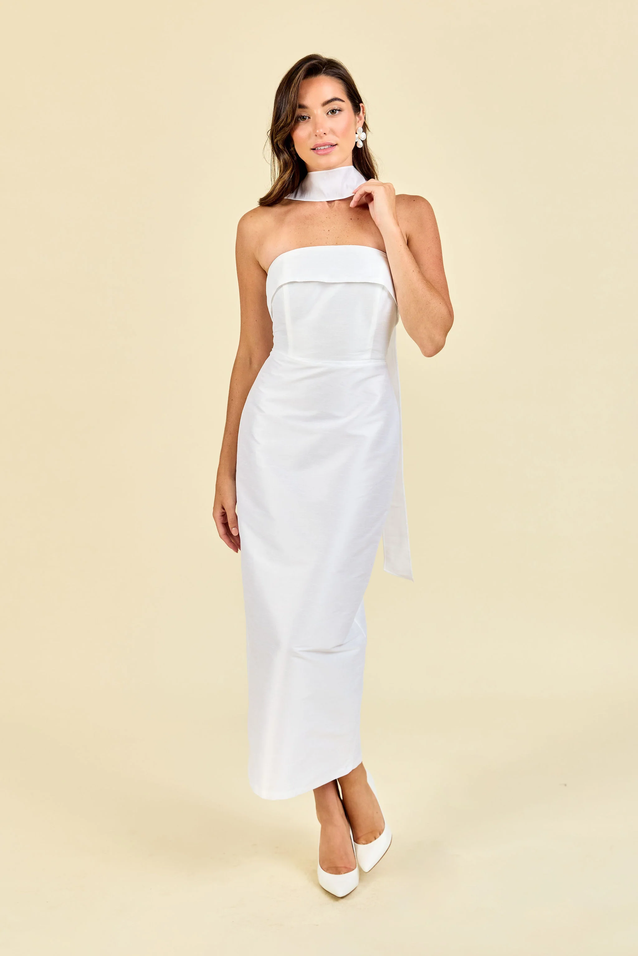 Eva Bodice with Straight Skirt Tea Length in Shantung