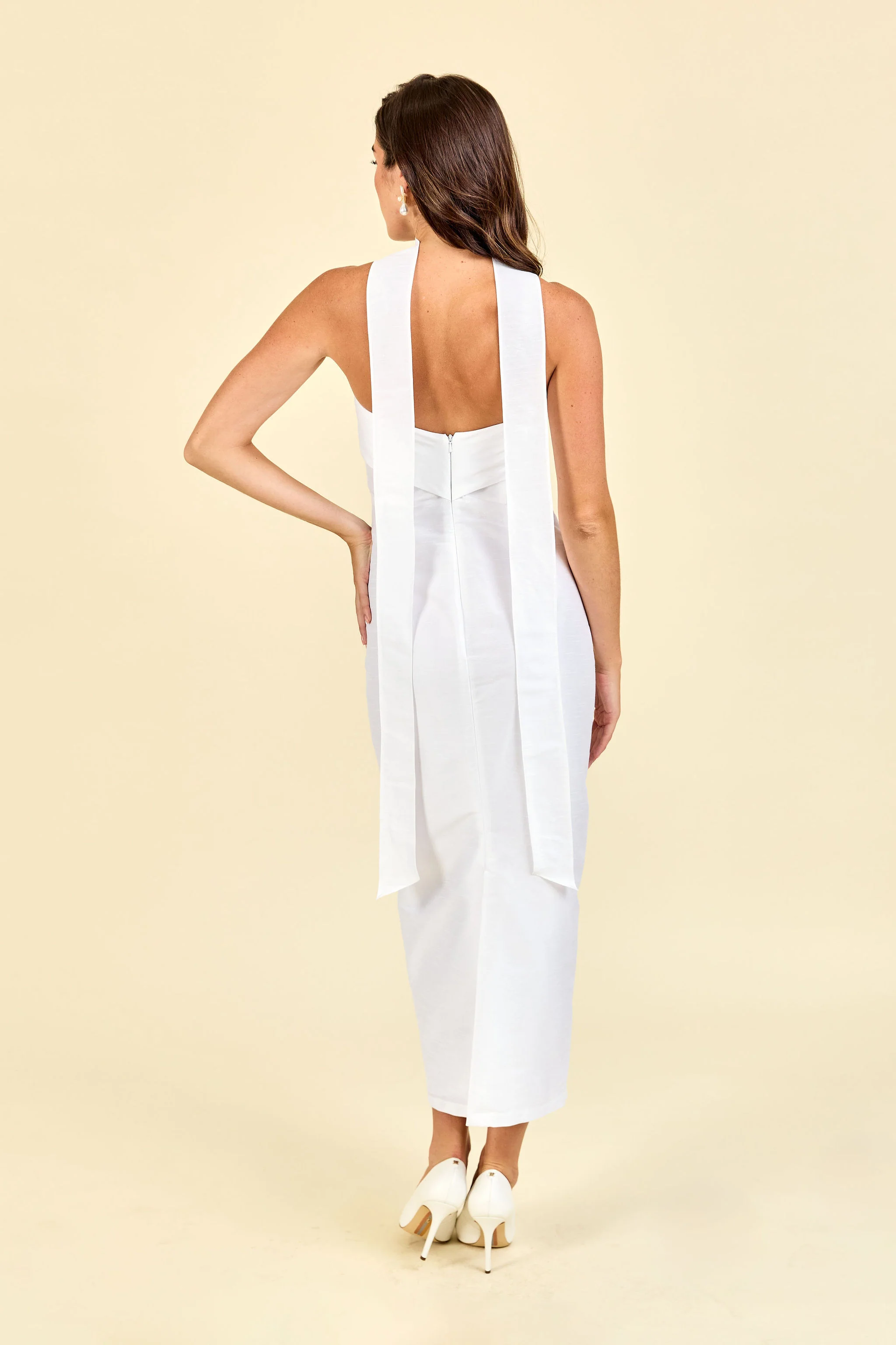 Eva Bodice with Straight Skirt Tea Length in Shantung - Image 2