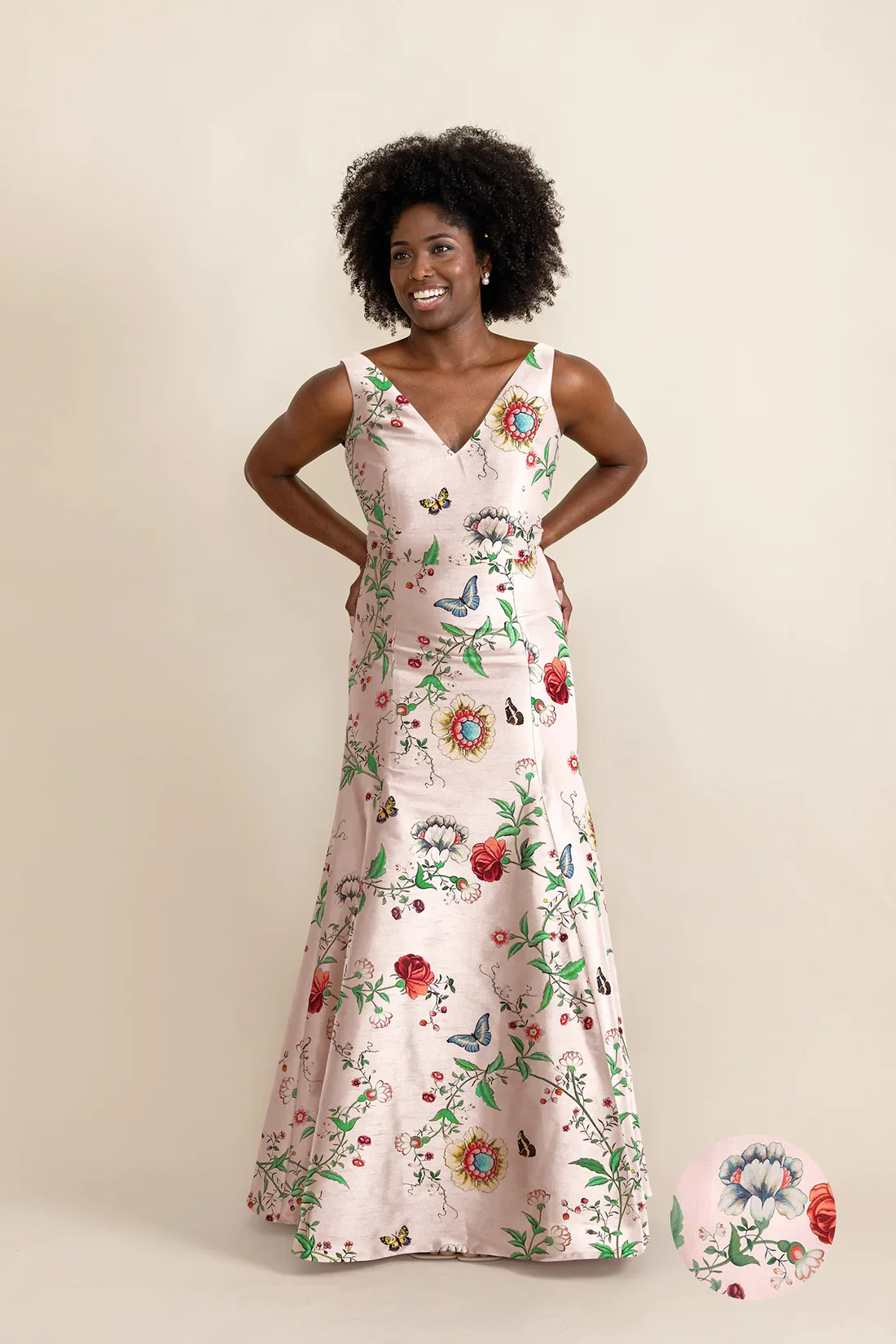 Harper Bodice with Trumpet Skirt in Floral Vine Sateen - Image 3