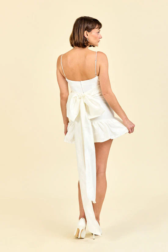 Jane Bodice with Drop Waist Mini Little White Dress - Image 2