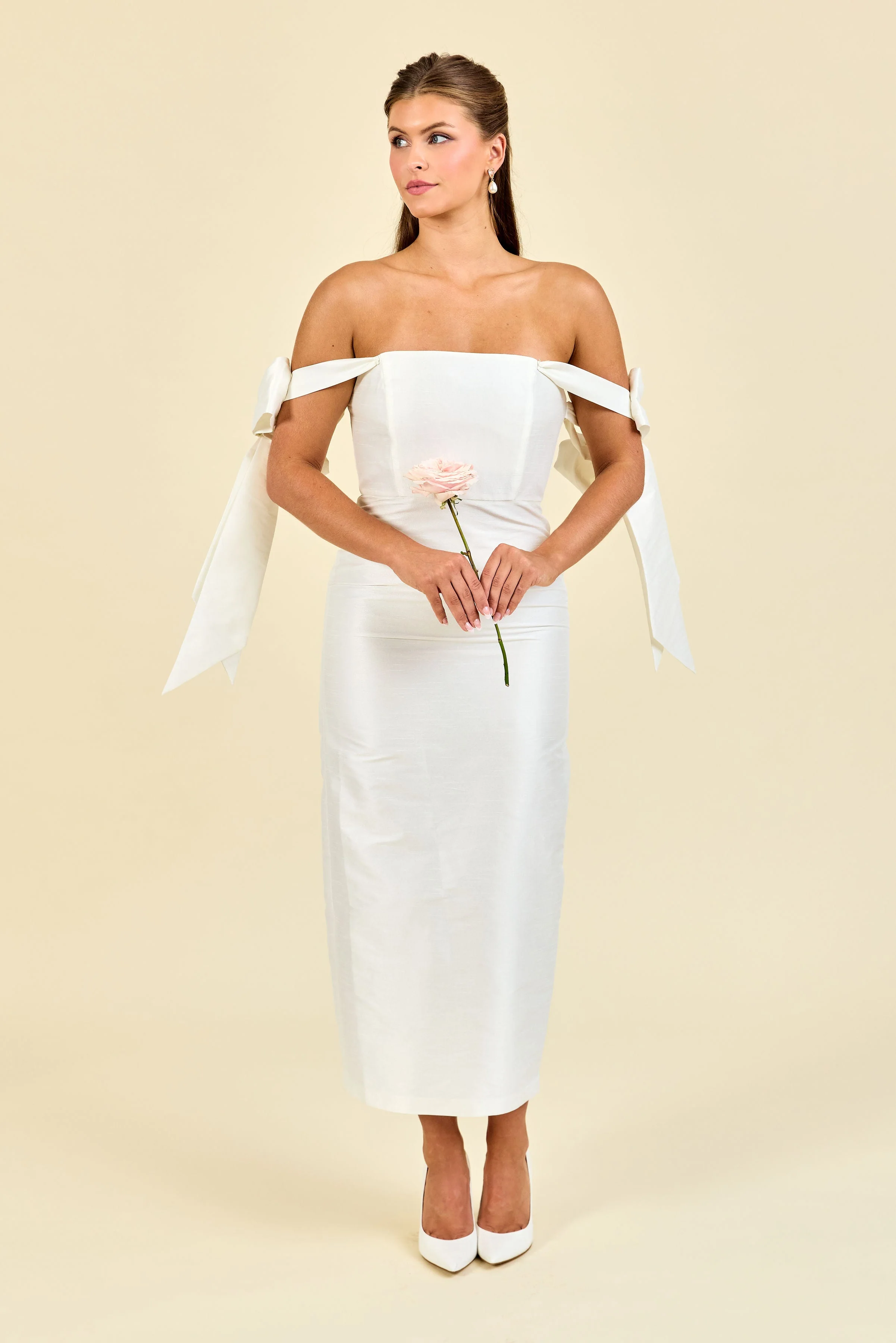 Julie Bodice with Straight Skirt Tea Length Little White Dress