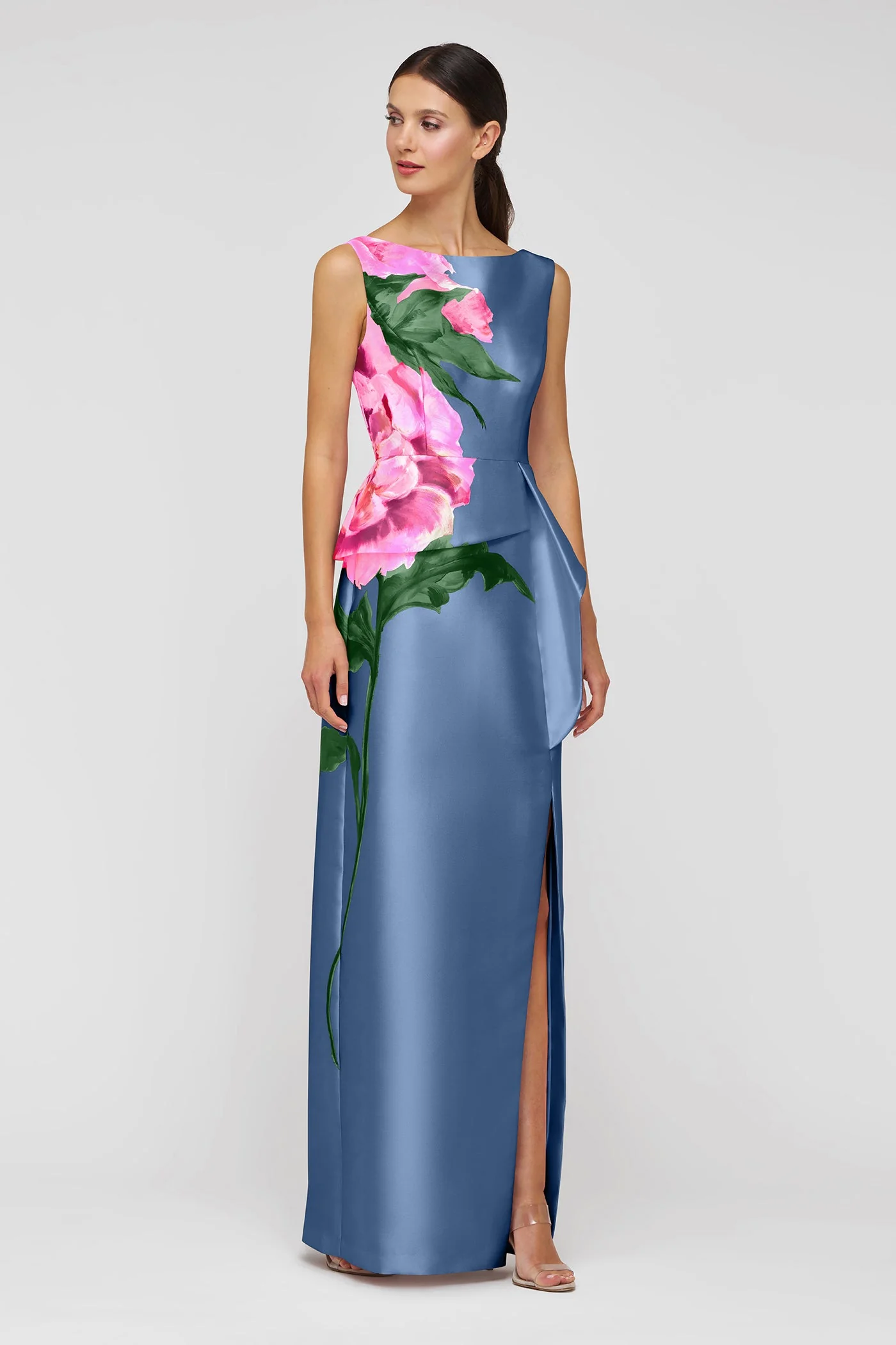 Kay Unger Luciana Column Gown in Pearl Blue Multi - Image 3