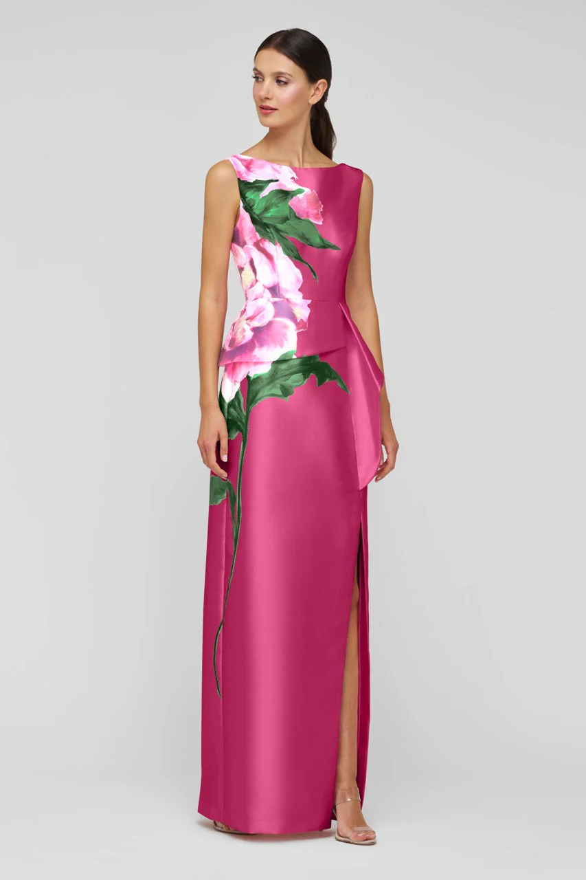 Kay Unger Luciana Column Gown in Rose Bud - Image 3