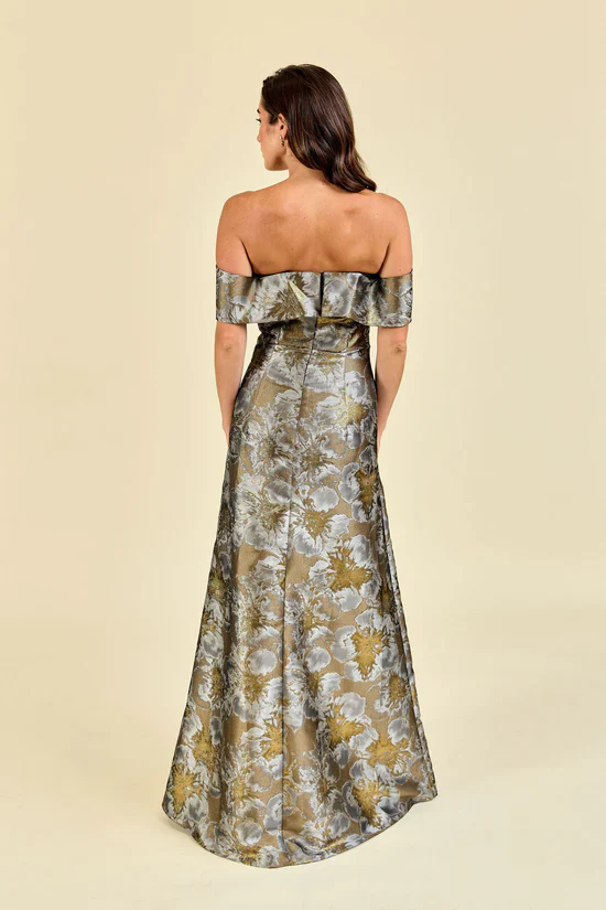 LulaKate Christy Evening Dress in Gold Shimmer Floral - Image 3