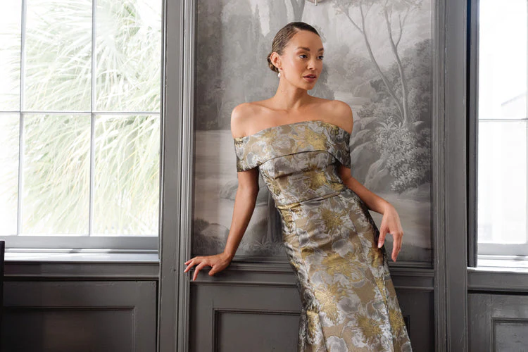 LulaKate Christy Evening Dress in Gold Shimmer Floral - Image 8