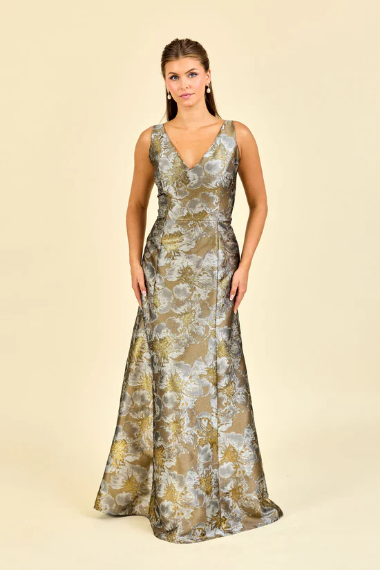 LulaKate Lisa Dress in Gold Shimmer Floral