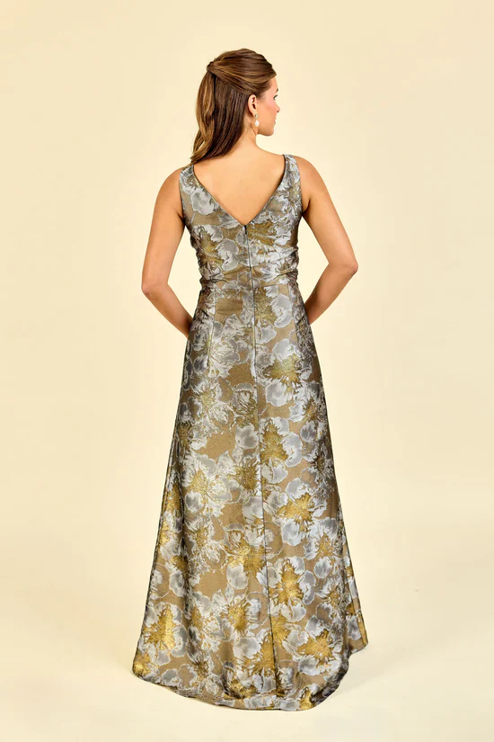 LulaKate Lisa Dress in Gold Shimmer Floral - Image 2