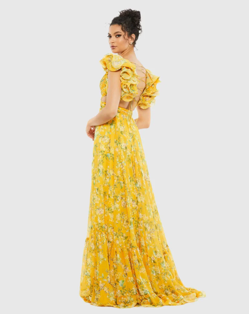 Mac Duggal Dress 67803 in Lemon Multi - Image 3