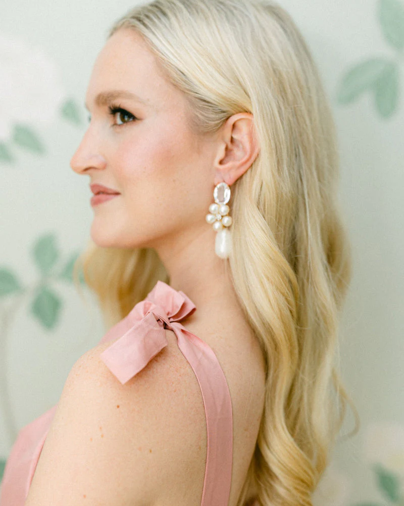 The Blake Pearl and Crystal Flower Earrings - Image 2