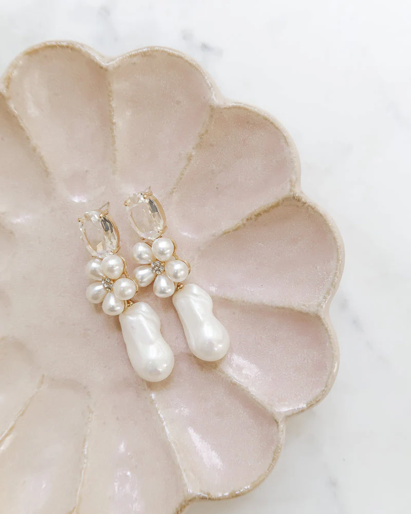 The Blake Pearl and Crystal Flower Earrings - Image 3