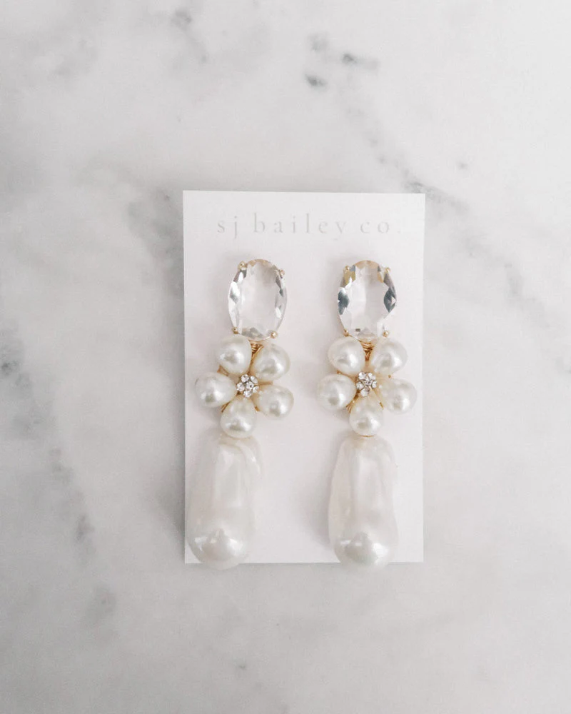 The Blake Pearl and Crystal Flower Earrings - Image 4