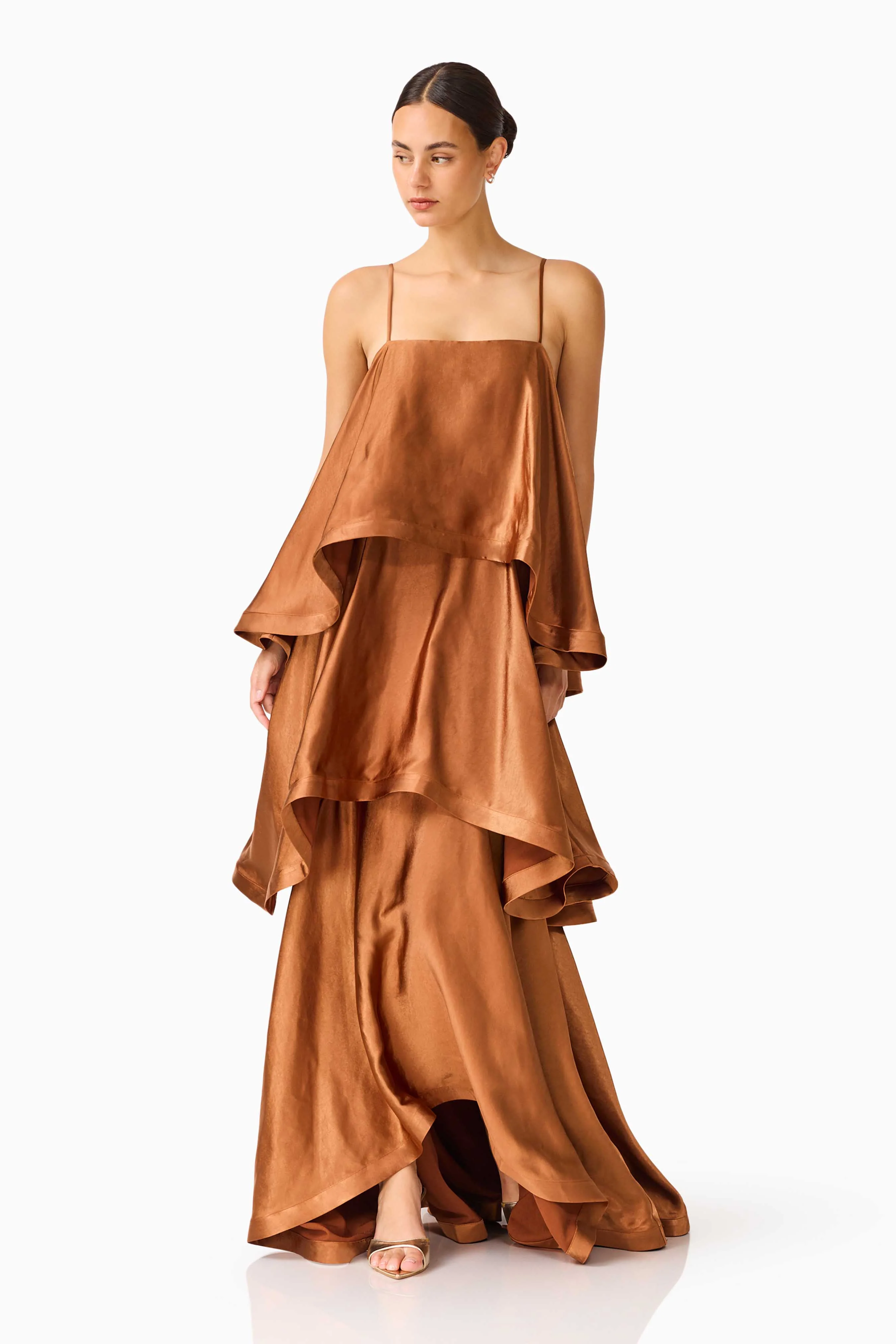 Tilly Tiered Maxi Dress in Brown - Image 3